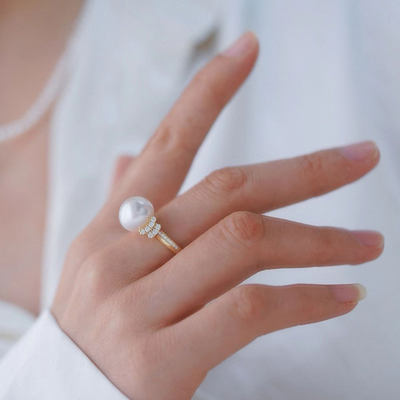DIY珍珠小配件 S925纯银饰品 金色银色戒指空托 配10-12mm圆珠