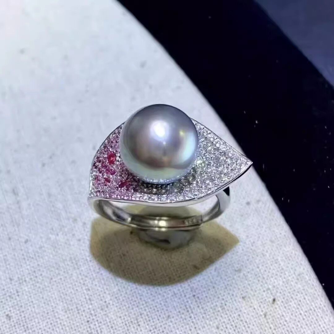 DIY珍珠小配件 S925纯银饰品 遮瑕金色银色戒指空托 11-13mm圆珠