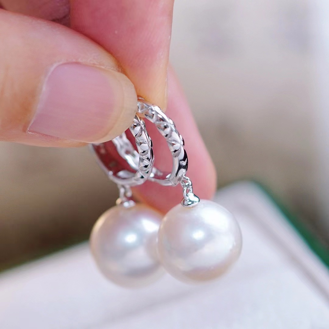 DIY珍珠耳钉配件 S925纯银饰品 金色银色耳扣女空托 配9-13mm圆珠