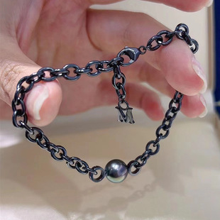 DIY珍珠配件 S925纯银套装空托 男女时尚款黑色项链 手链配件银饰