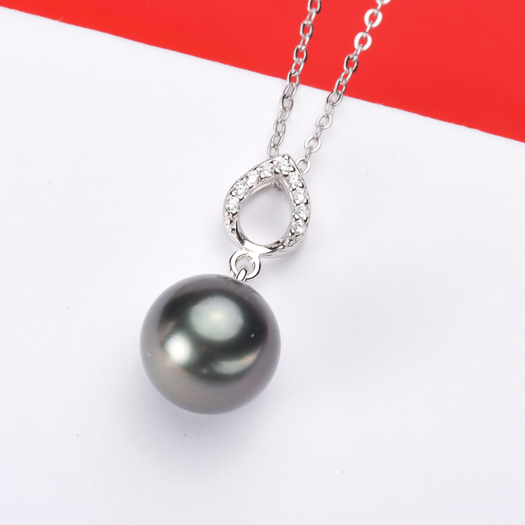 DIY珍珠配件 S925纯银 精致款珍珠吊坠项坠空托 配8-10mm圆扁珠