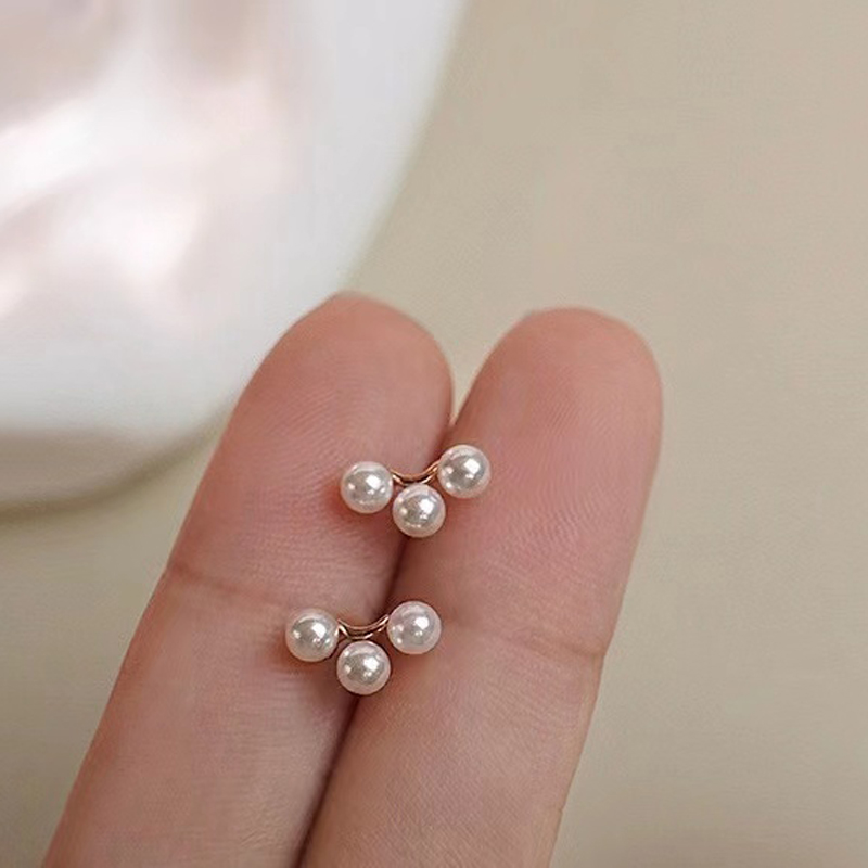 DIY珍珠耳钉配件 S925纯银饰品 金色银色耳环女空托 配4-5mm圆珠