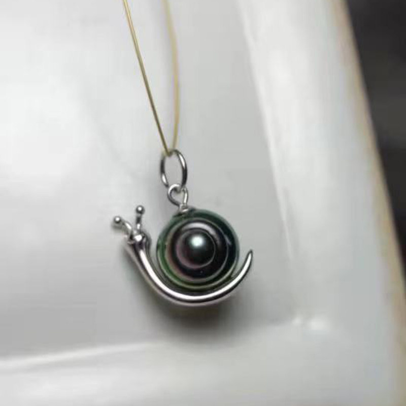 DIY珍珠小配件 S925纯银饰品 蜗牛金色银色吊坠空托 配8-10mm圆珠