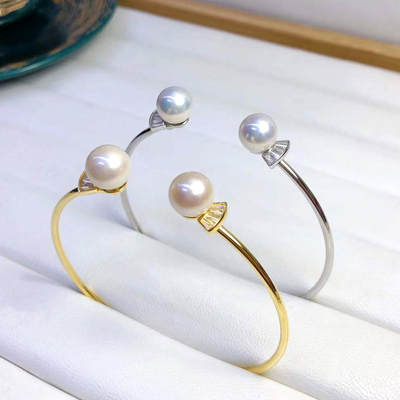 DIY珍珠配件 S925纯银手链空托 双珠款玉石手镯托女 配7-9mm圆珠