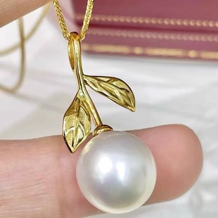 配9 树叶金色银色吊坠空托 15mm圆珠 S925纯银饰品 DIY珍珠小配件