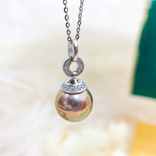 DIY珍珠小配件 S925纯银饰品 时尚金色银色吊坠空托 配10-15mm圆