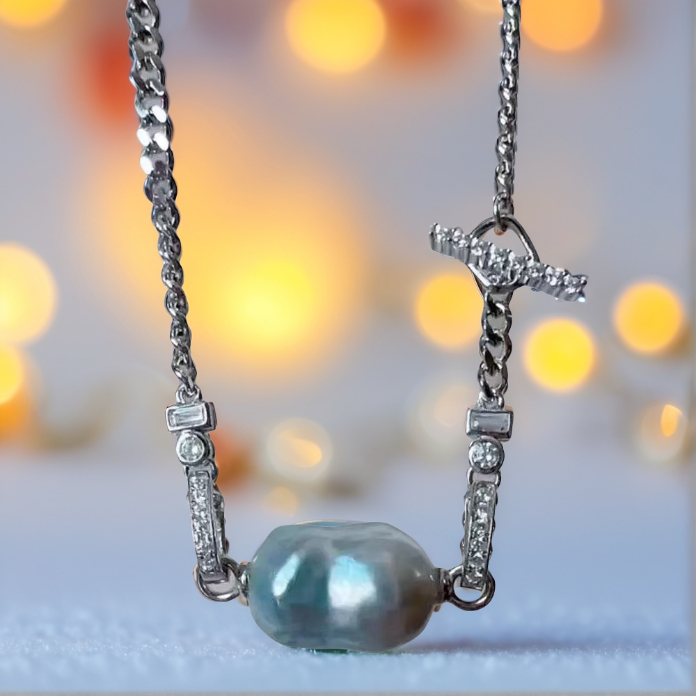 DIY珍珠配件 小版古巴链S925纯银套链空托 吊坠带银链 9-13mm圆巴