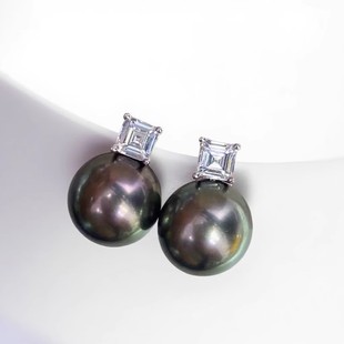 DIY珍珠耳钉配件 S925纯银饰品 单钻简约耳钉女空托 配8-11mm圆珠