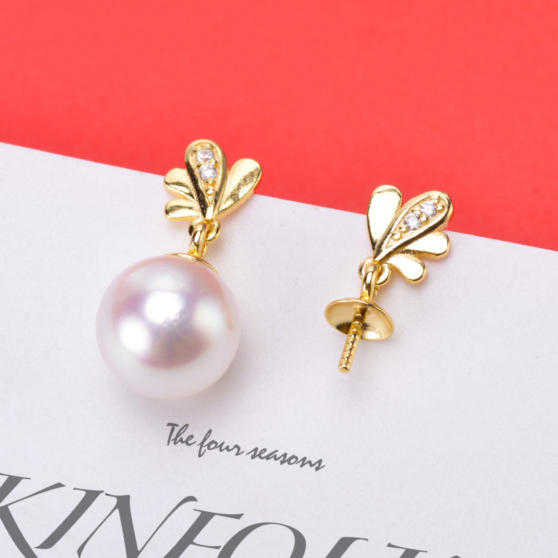 diy耳钉纯银天然珍珠空托