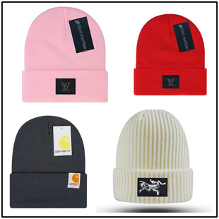 女美式冷帽卡特欧美嘻哈情侣针织帽条纹字母圆顶纯色潮牌帽