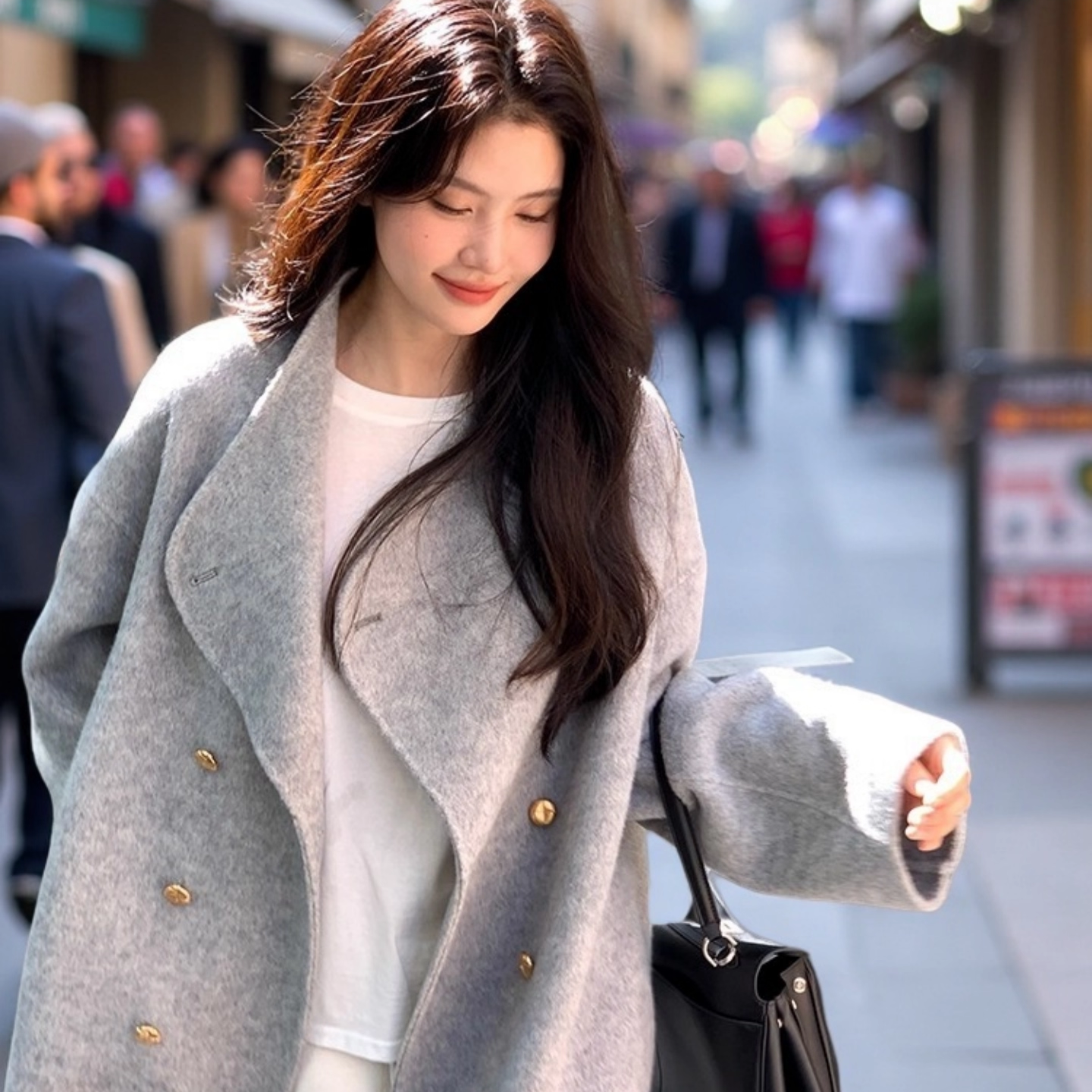 灰色羊绒大衣女小个子毛呢外套