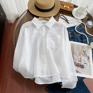 小个子白色长袖防晒衬衫女夏薄款小众设计感短款衬衣外套休闲上衣