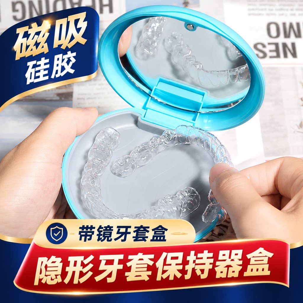 隐形牙套保持器收纳盒牙齿矫正随身便携带镜磁吸硅胶正畸存放小盒
