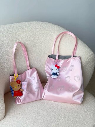 2026新款Kitty烫钻卡通可爱女生丝绸手提包单肩包ins高级感女包