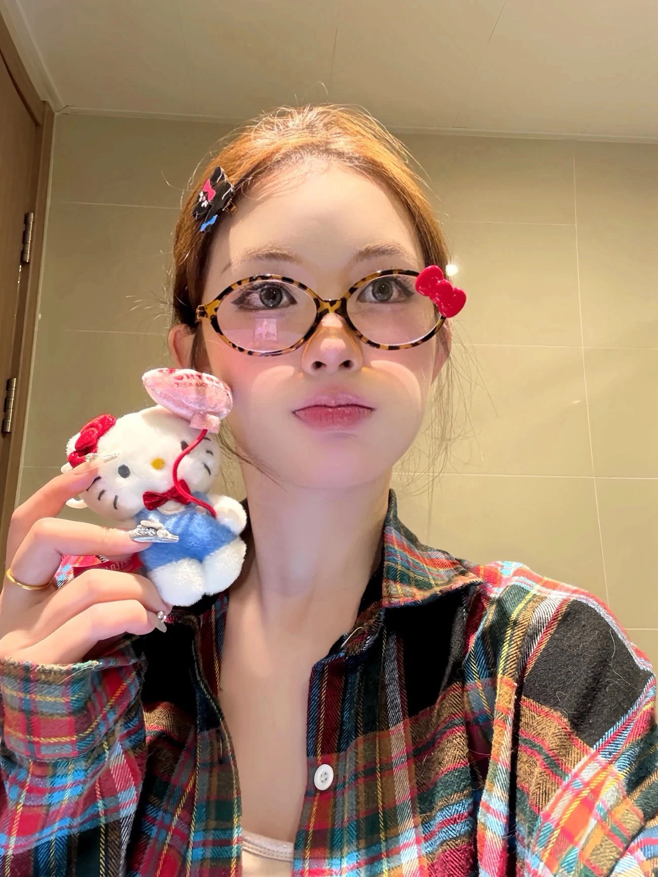 豹纹蝴蝶结百搭素颜显脸小眼镜女