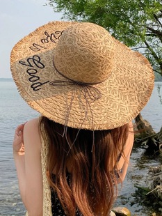 防晒帽子夏季夏天大檐出游沙滩遮阳帽海边遮阳度假太阳帽帽檐草帽