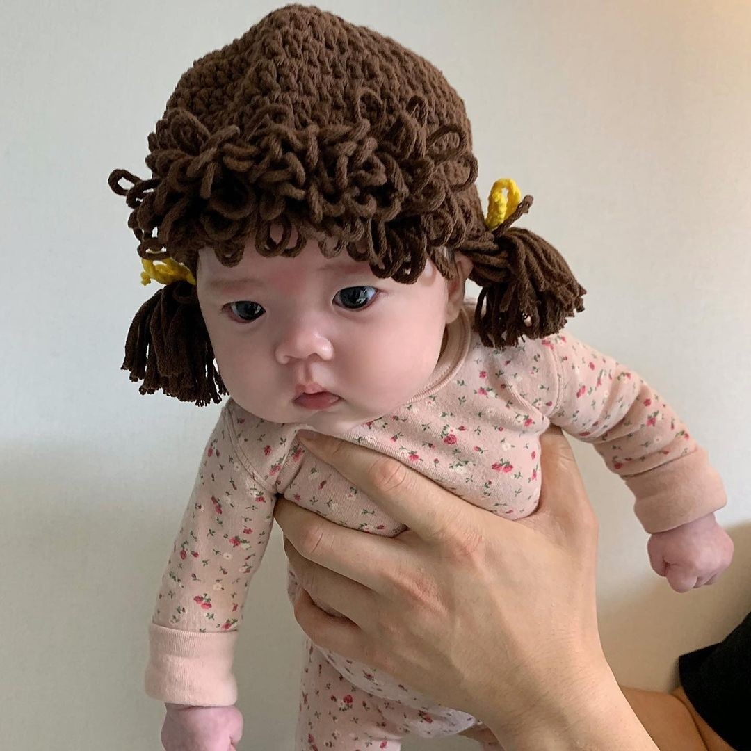 韩国婴儿女宝宝可爱风辫子保暖帽