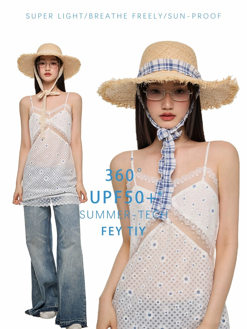 法式粉色丝带圆顶草帽女夏季海边沙滩大檐编织拉菲草防晒遮阳帽子