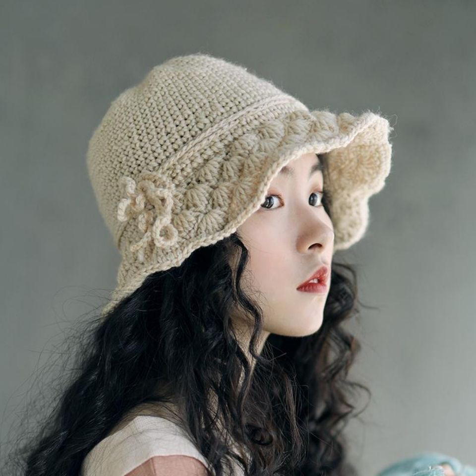 秋冬帽子女韩版潮渔夫帽纯色百搭毛线帽网红款针织盆帽日系小帽檐