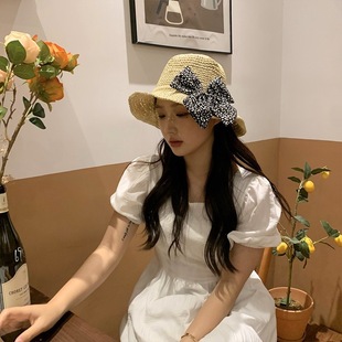 草帽草帽女2026新款可爱大蝴蝶结女孩草编夏季大帽檐沙滩度假出游