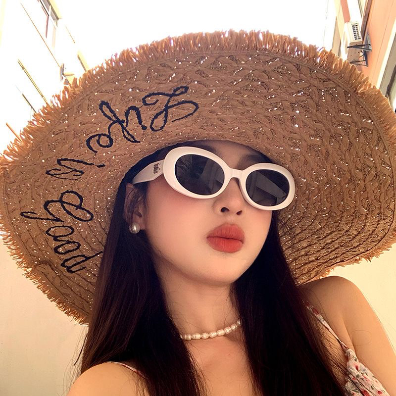 草帽女夏季防晒超大帽檐遮阳帽沙滩海边度假太阳帽子2025新款夏天
