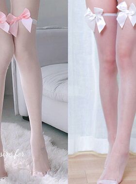 夏季超薄丝袜甜美过膝纯欲白色蝴蝶结日系萌妹高筒透明性感长袜