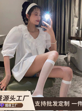 小清新中筒袜白色小腿袜ins潮春夏薄款白色包芯丝透明丝袜日系JK