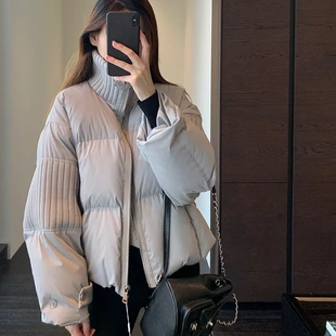 羽绒服女新 鹅绒服～设计感针织拼接保暖三星90白鹅绒短款 AMR