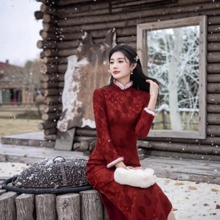 红色新中式旗袍敬酒服冬季加绒加厚2025新款高端大气上档次过年服