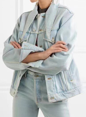 商场同款女士复古浅蓝色牛仔外套