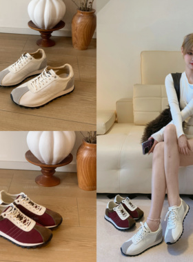 Uuuus【美式复古】26新款磨砂牛皮拼接休闲撞色系带内增高阿甘鞋