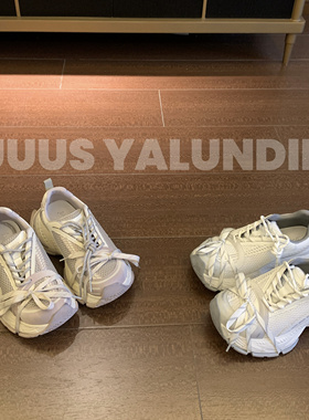 Uuuus【甜美少女感】新款网面厚底双鞋带蝴蝶结绑带粉色老爹鞋女~