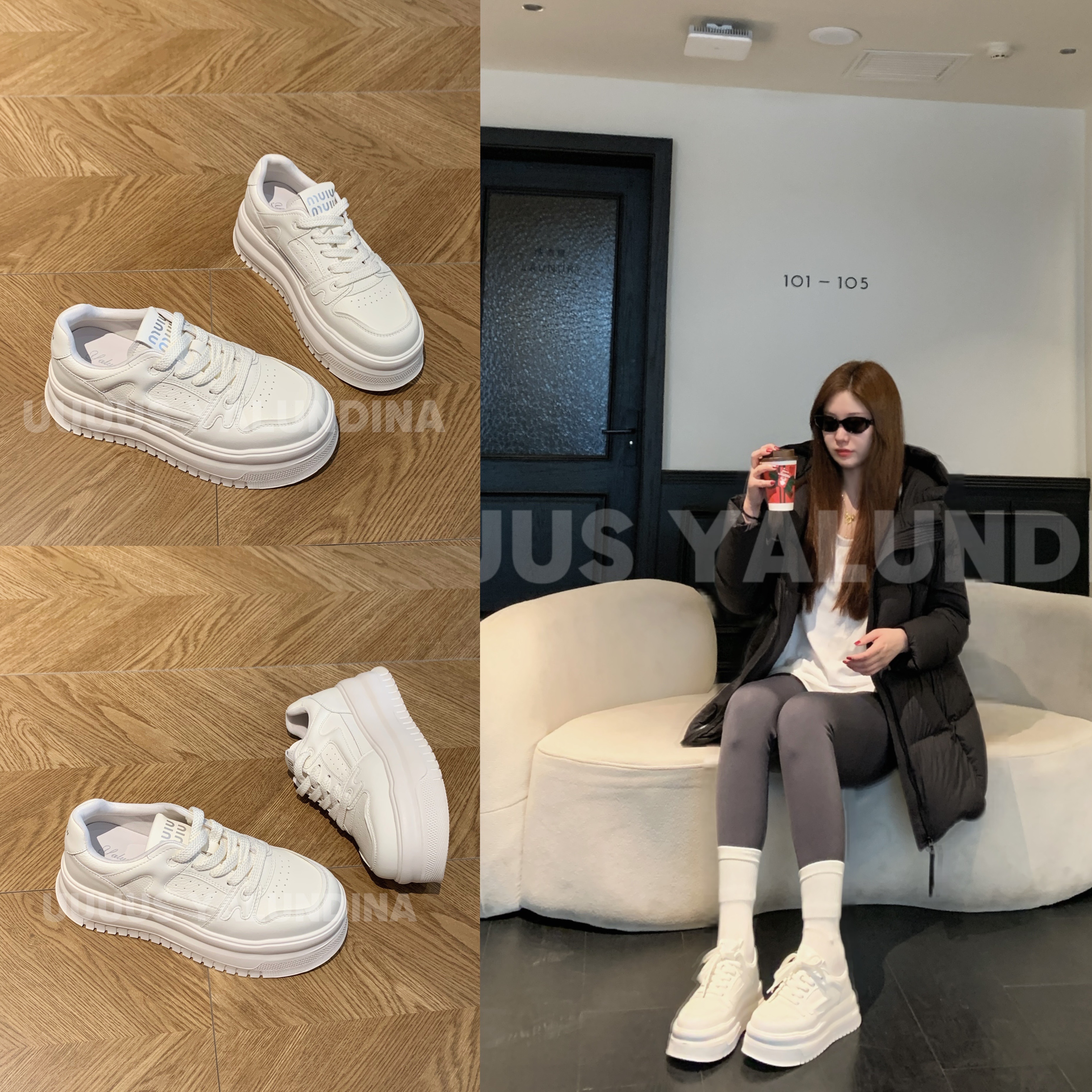 真皮休闲运动厚底小白鞋板鞋女