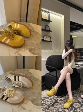 Uuuus【柠檬汽水】减龄真皮条纹百搭软糯圆头韩系德训阿甘运动鞋
