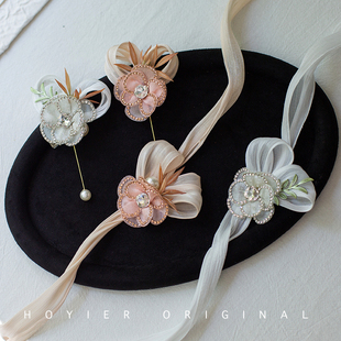 花亦原创结婚新郎胸花新娘手腕花韩式清新伴郎胸针伴娘手花姐妹团