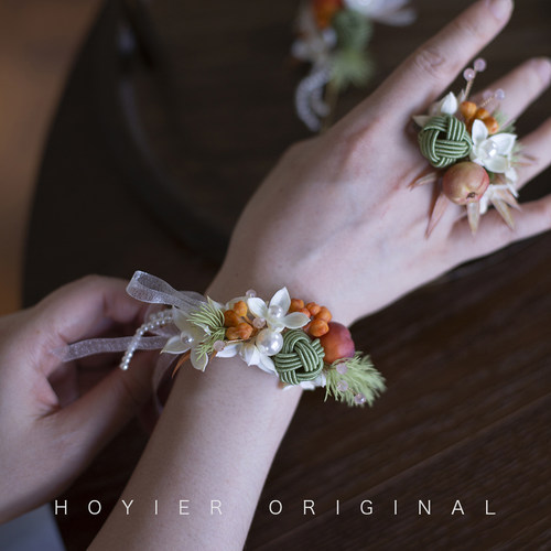 原创新款韩式婚礼新郎浆果森系胸花新娘手腕花伴娘手镯伴郎胸针