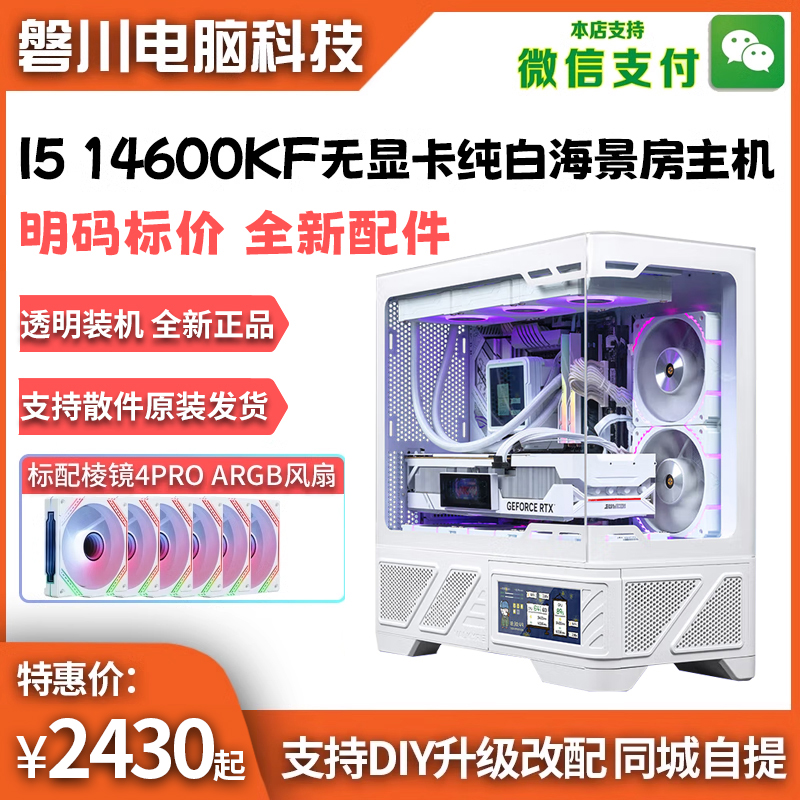 I5 13400F/13600/14600KF无显卡过渡组装电脑整机台式DIY纯白主机