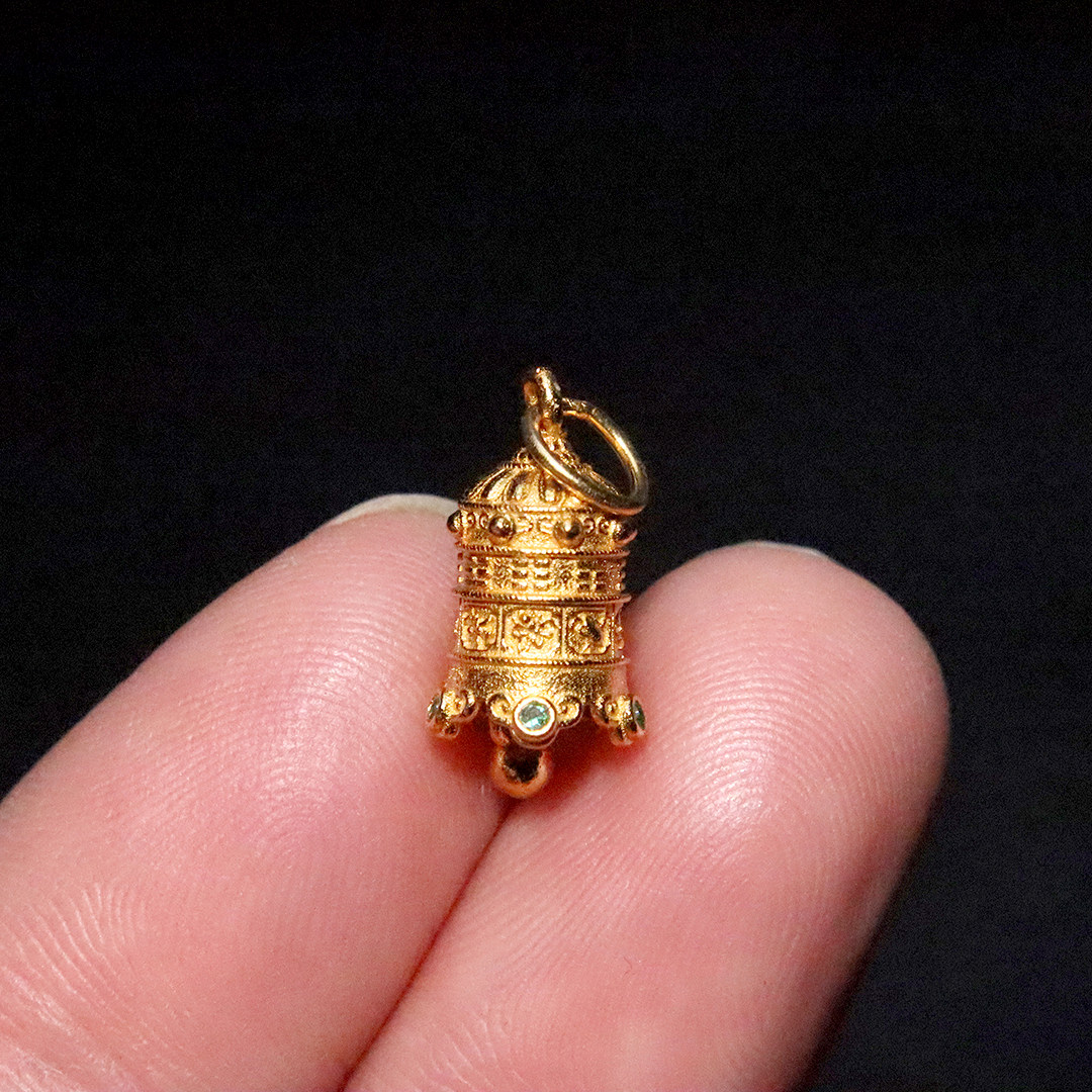S925镀金八宝三清铃铛吊坠
