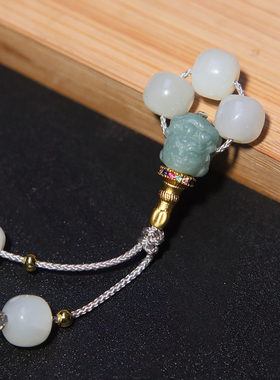 天然翡翠大黑天三通佛头和田玉桶珠套装组合菩提手串diy文玩配饰