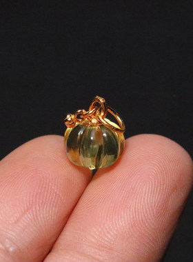 银镀金纯银925蜜蜡琥珀南瓜挂件提溜吊坠手串手链编绳diy文玩配饰