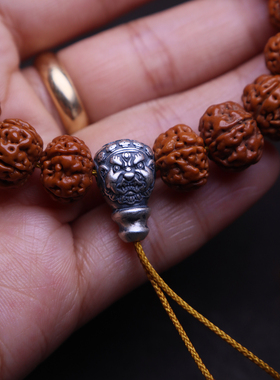 原创纯银925大黑天三通佛头金刚星月菩提手串diy编手绳文玩配饰