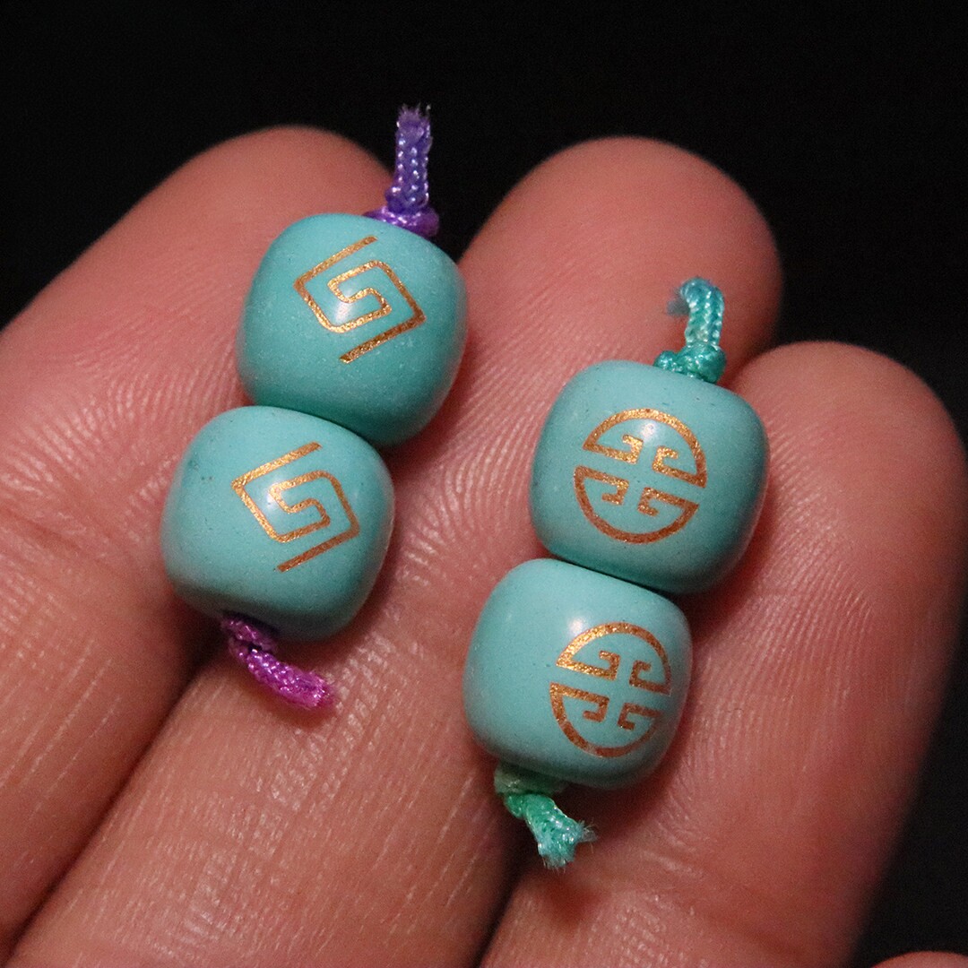 优化绿松石蒙松烫金老型桶珠