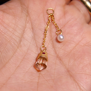 s925纯银镀金镶嵌天然白水晶珍珠吊坠挂件项链吊饰毛衣链diy配饰