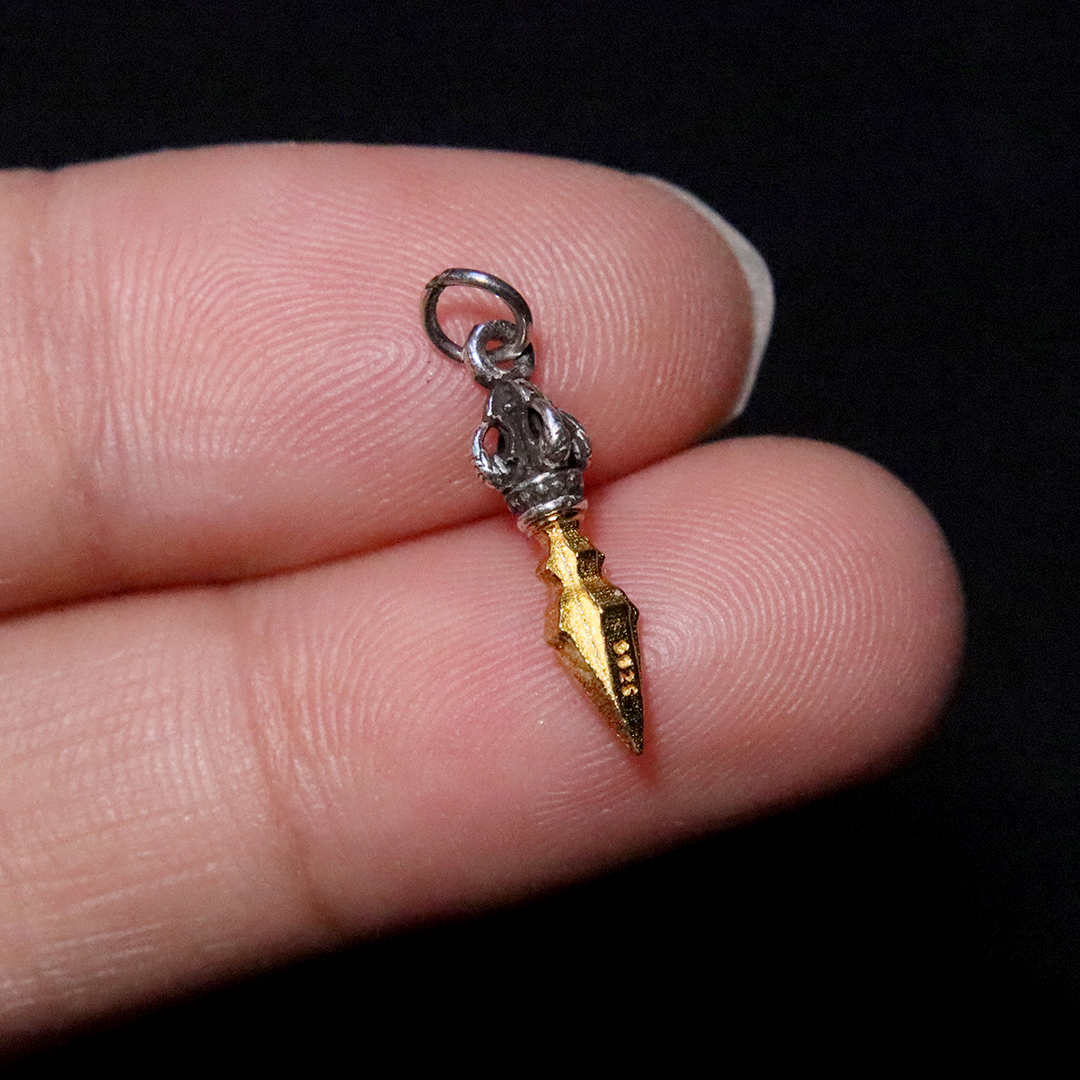 s925纯银银镀金降魔杵金刚杵吊坠挂件侧挂提溜手串diy文玩配饰