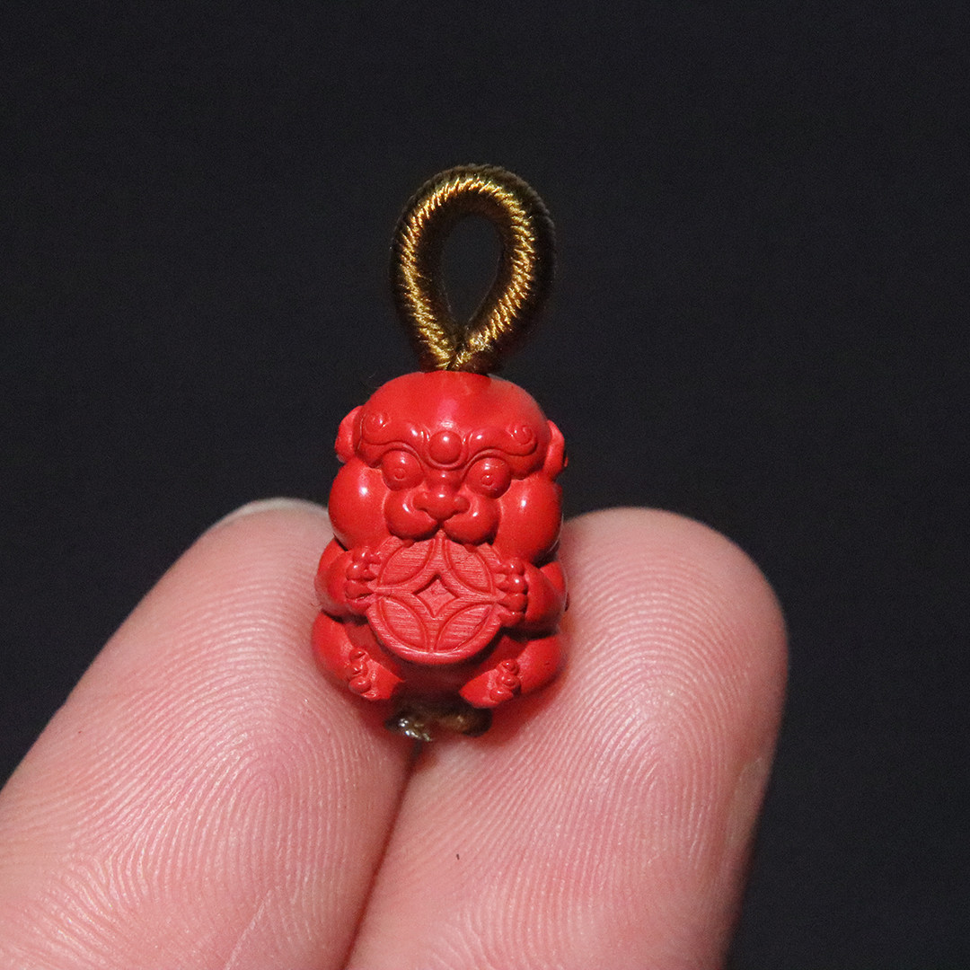保真原矿朱砂红砂吞金兽貔貅背云侧挂菩提手串长串diy文玩配饰
