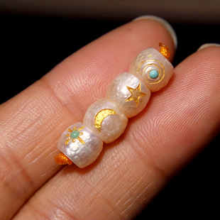 天然珍珠日月星辰桶珠隔珠散珠手串手绳配珠diy文玩配饰