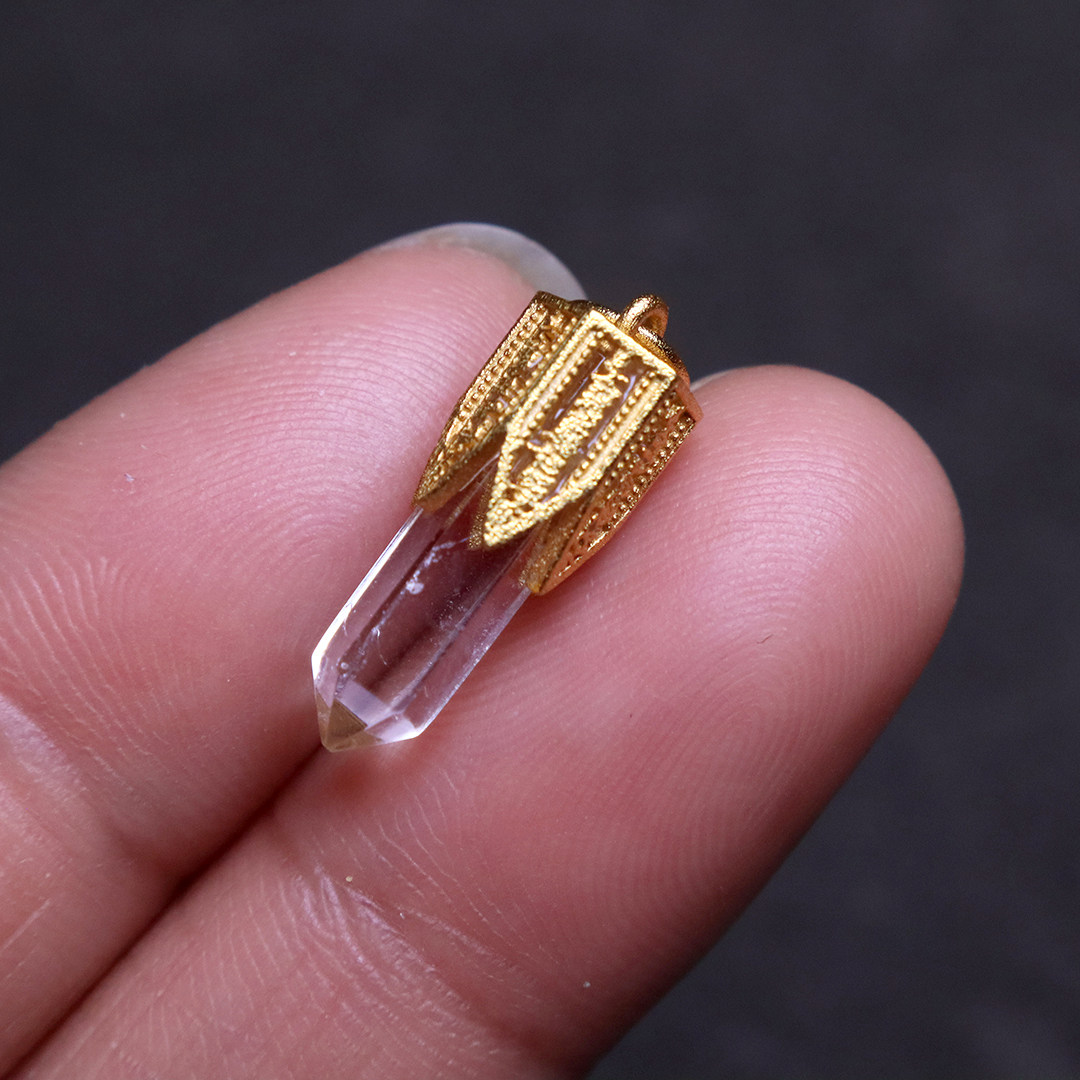 925纯银银镀金白水晶水晶柱吊坠