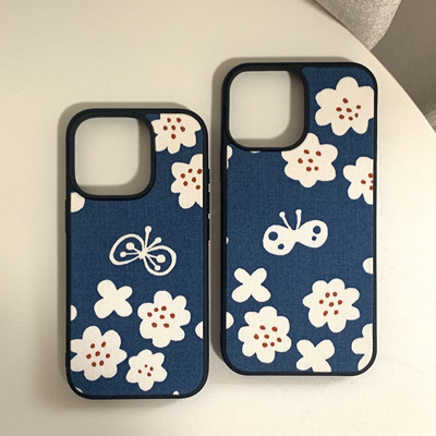 ins手绘蝴蝶全包布艺手机壳定制