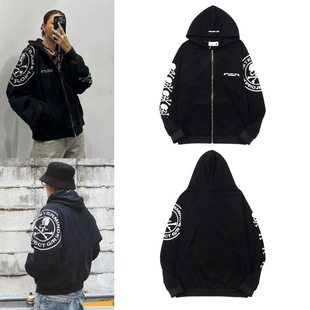 GRALIZ VIBE PROJECT G/R骷髅拼接复古做旧拉链连帽卫衣开衫外套