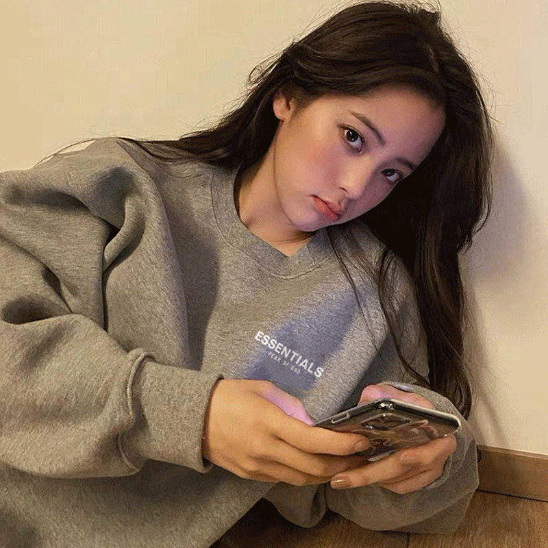 ins欧美潮牌欧阳娜娜essentials印花fog长袖男女情侣套头宽松卫衣